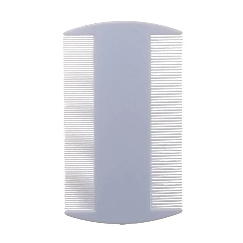 Plastic fine teeth flea comb with double-edged design measuring 8 by 7.5 centimetres