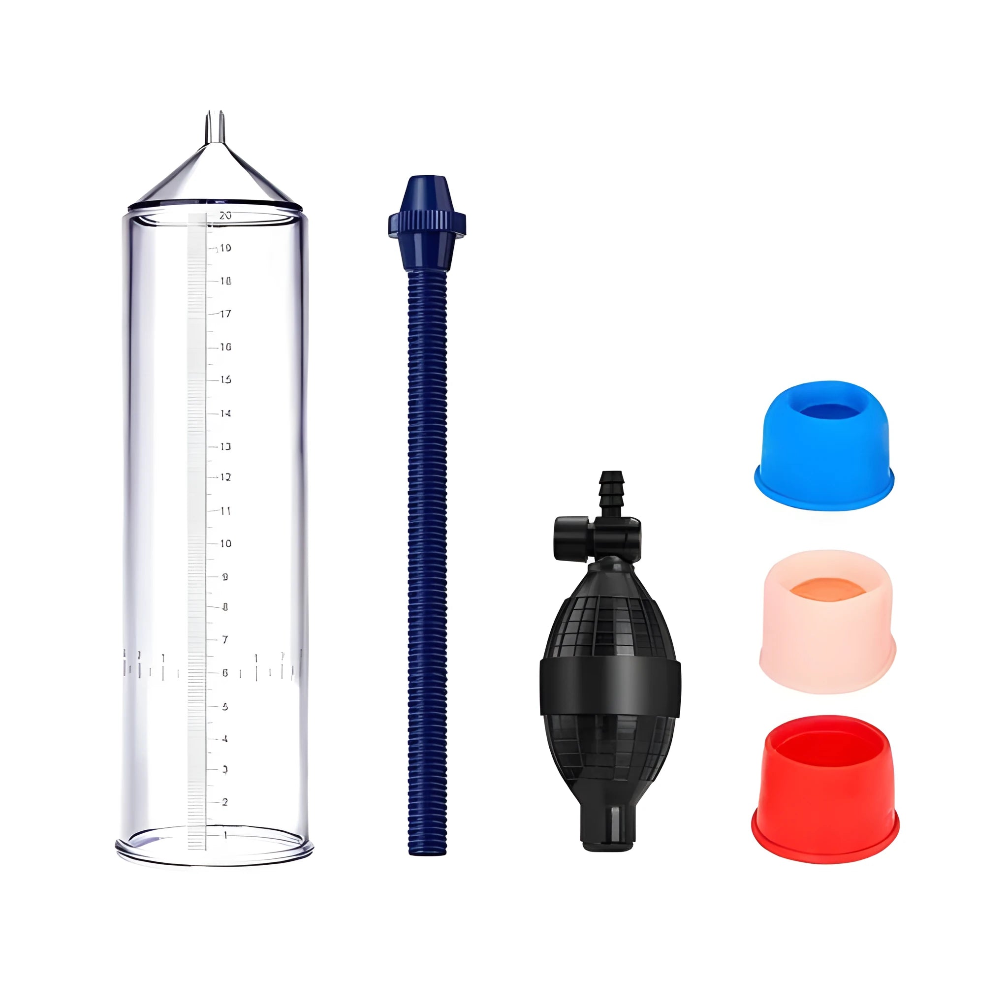 Silicone cover accessory kit for male exercise simulator with multiple components including cup and pipes.