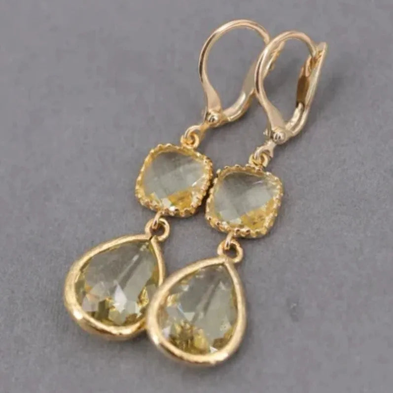 Gold retro geometric long fringe earrings with water droplet design measuring 20-24cm