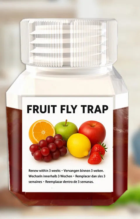 Bottle of SK003 fruit fly bait liquid for use in pest traps.