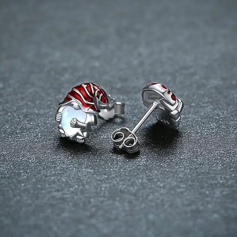 Women's heart-shaped earrings with Santa Claus design in white gold colour on copper with electroplating