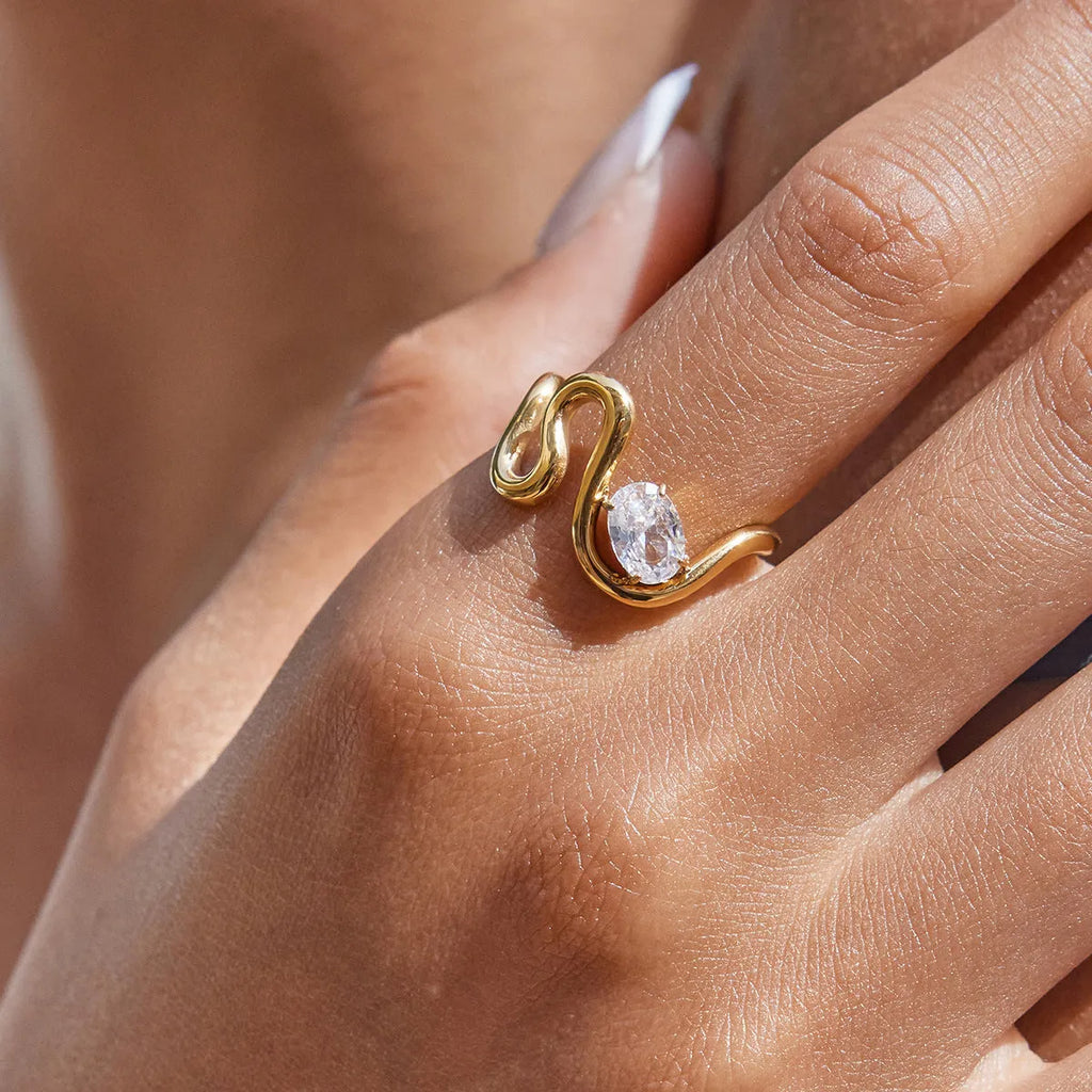 Stainless steel geometric zircon ring in European American style
