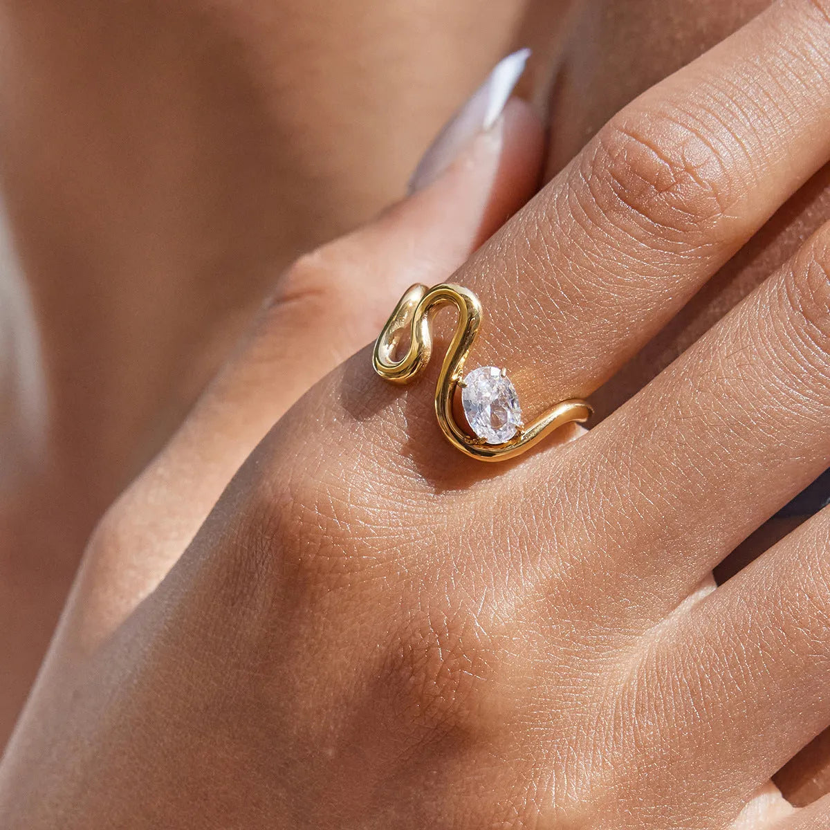 Stainless steel geometric zircon ring in European American style