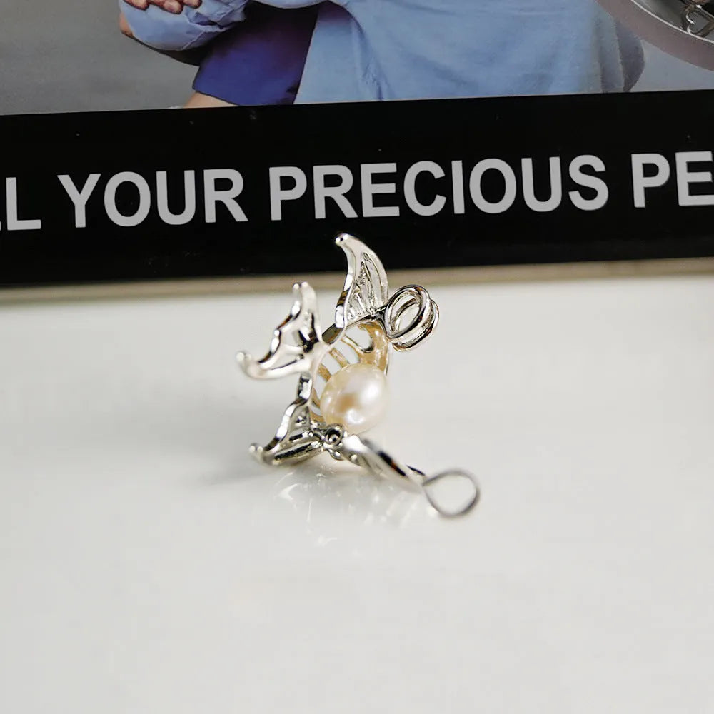 Adjustable hollow cage pendant silver colour copper base electroplated finish