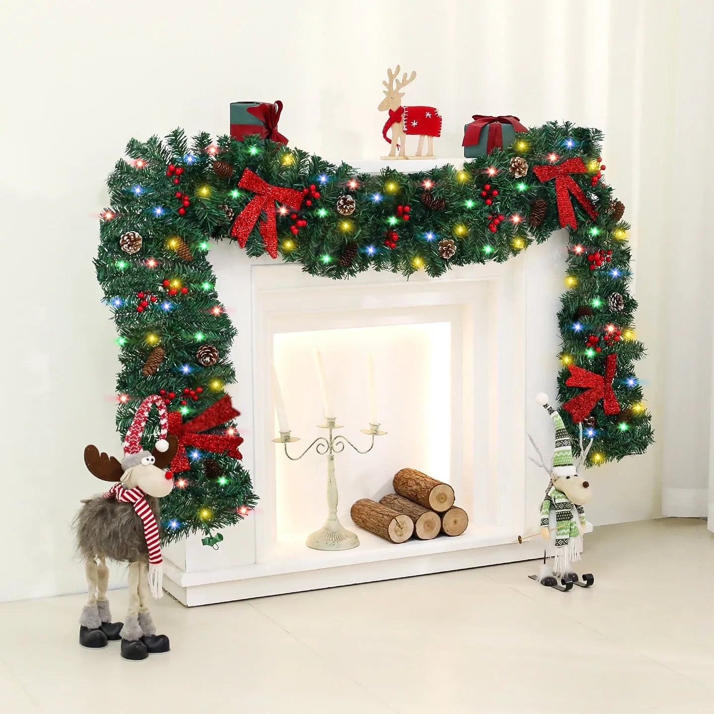 PVC rattan Christmas decorative cane with pine cone and bow design for holiday displays