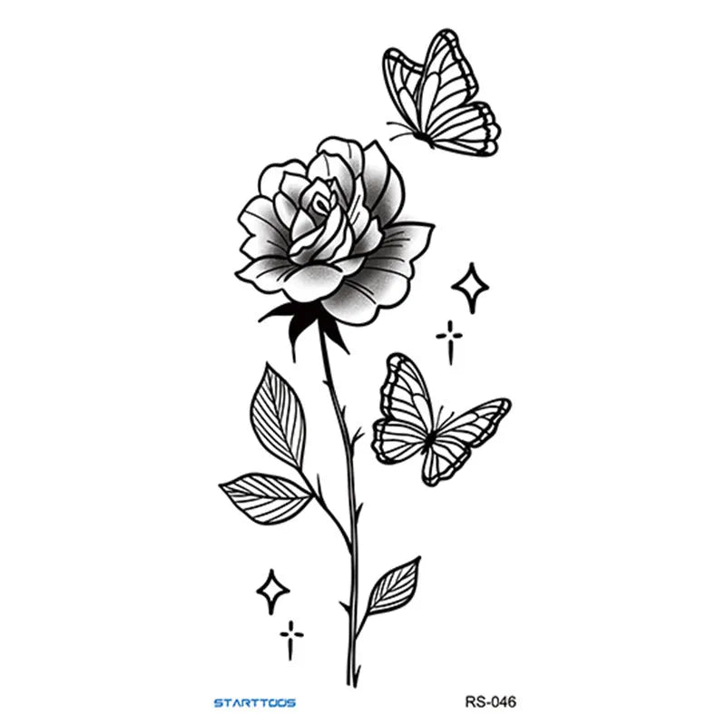 Flower and plant tattoo sticker, 6cm x 17cm, water transfer print paste-on decal