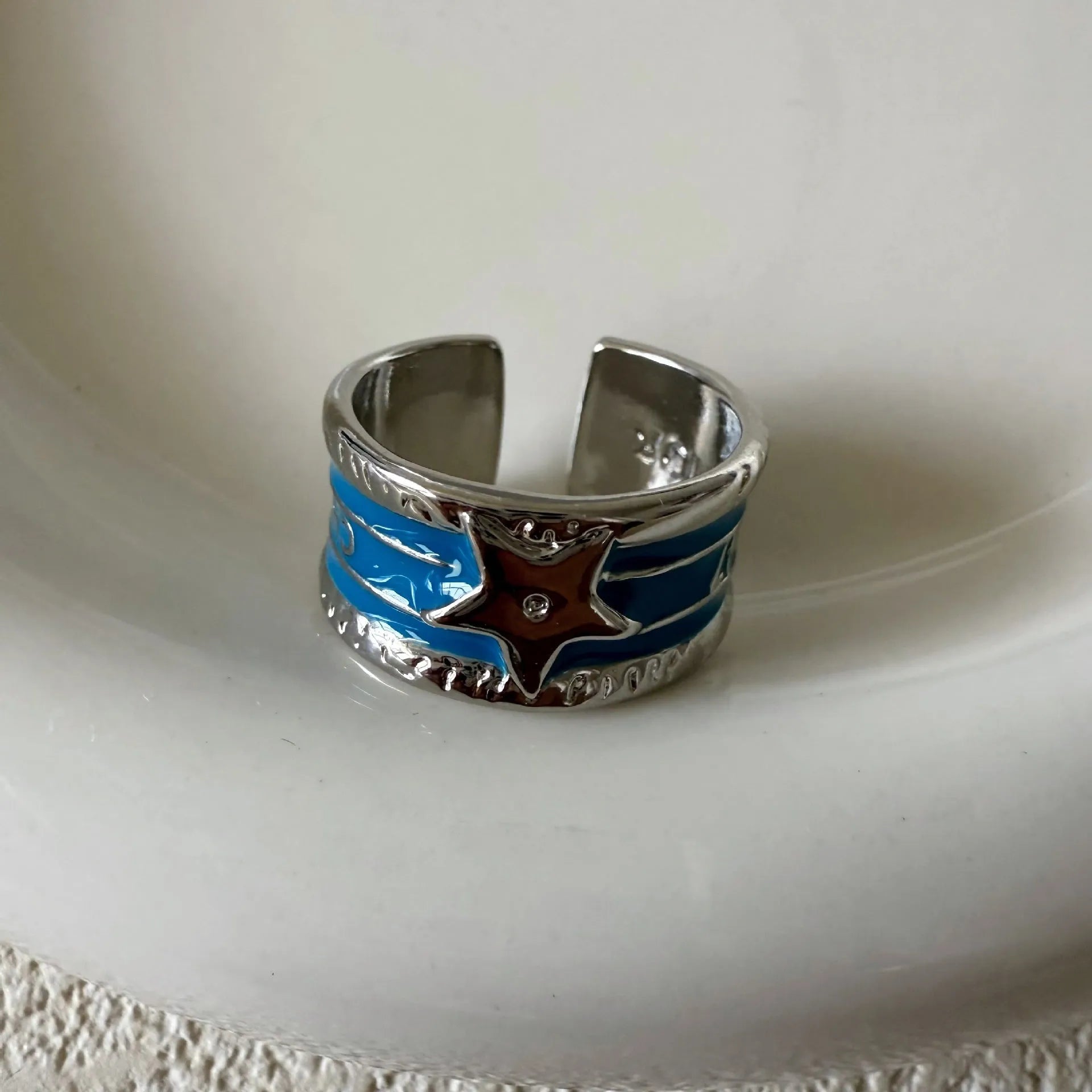Adjustable copper ring with a retro distressed XINGX drop oil geometric design in multiple colours