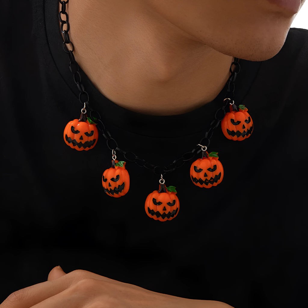 Halloween ghost pumpkin necklace with acrylic pendant in mixed colour 06705 and regular chain
