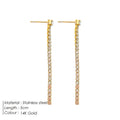 Geometric line pattern stainless steel stud earrings with zircon stones in gold colour.