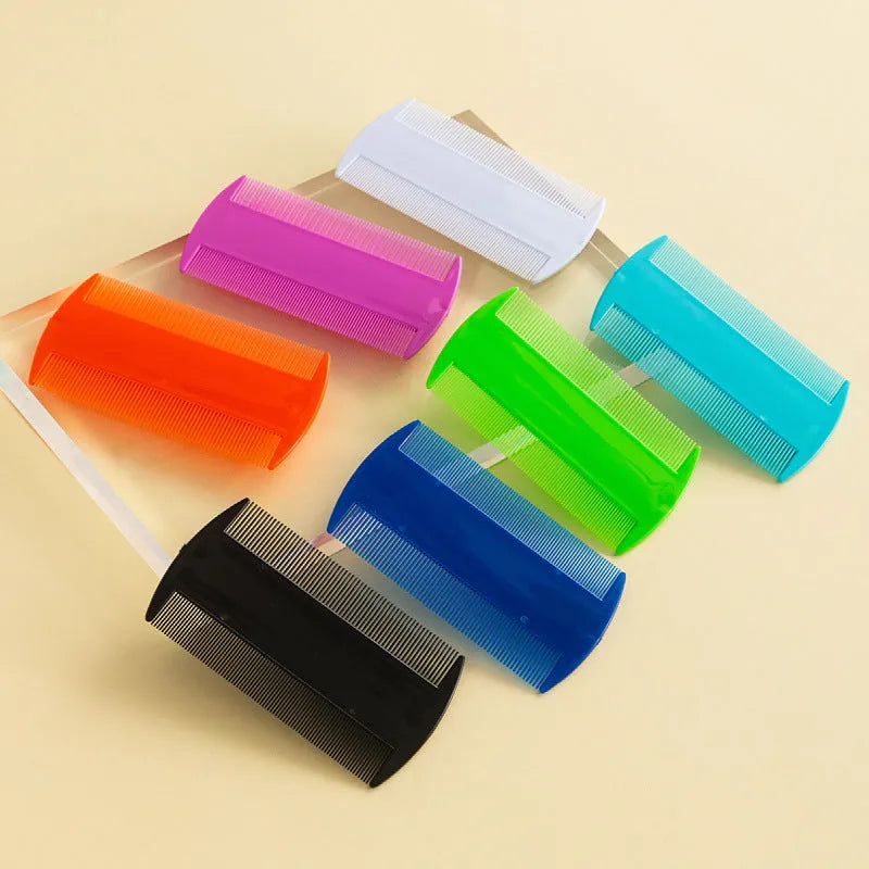 Plastic fine teeth flea comb with double-edged design measuring 8 by 7.5 centimetres