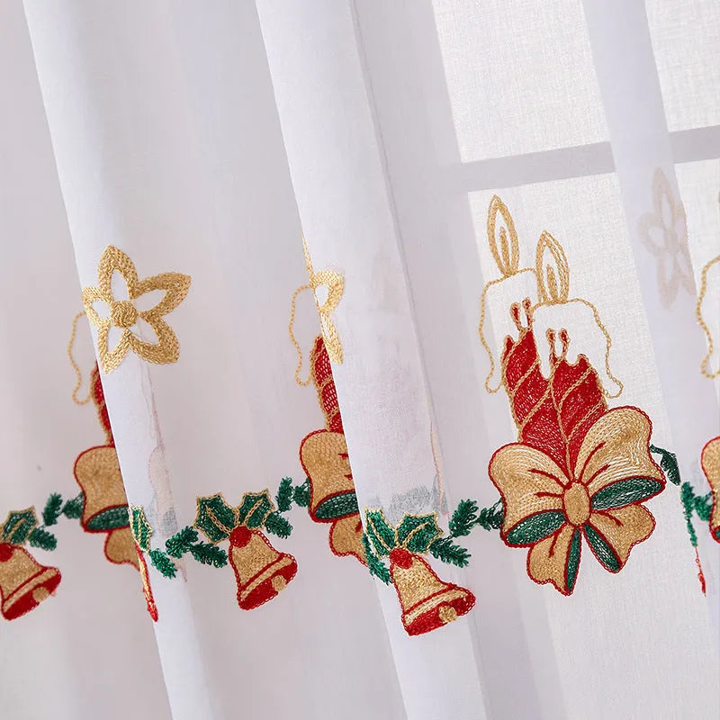 American Christmas curtain with snowflake embroidery design in semi-sunshade fabric