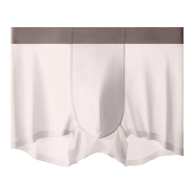 Men's seamless ice silk shorts in bean green, shown flat, highlighting the mid-waist and hip-lifting design.