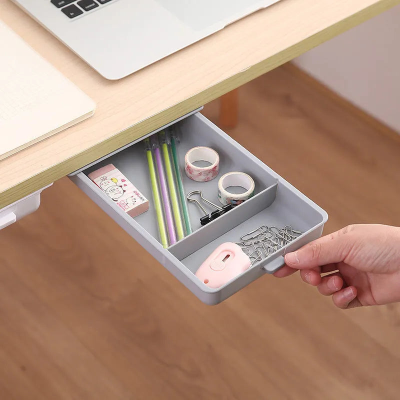 Plastic under table storage box with covered design and internal grid compartments