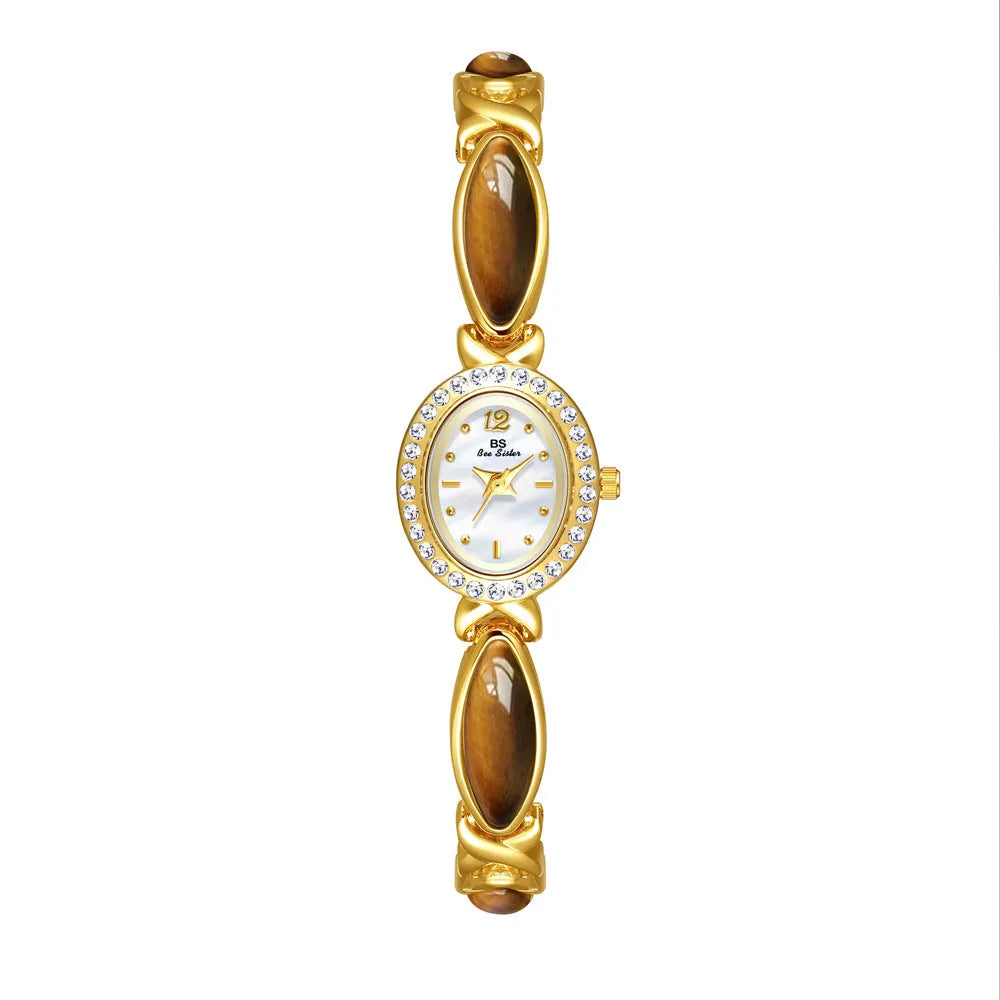 Tigereye Maillard chain watch for women, 7mm alloy, Tiger Eye Champagne Gold colour