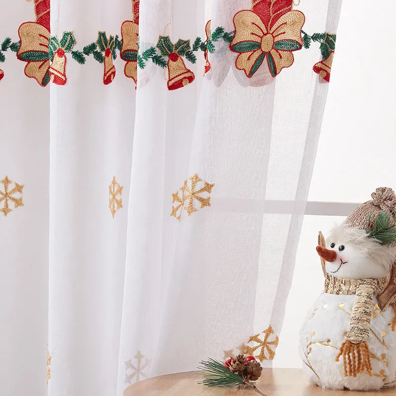 American Christmas curtain with snowflake embroidery design in semi-sunshade fabric