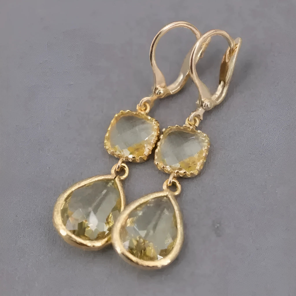 Gold retro geometric long fringe earrings with water droplet design measuring 20-24cm