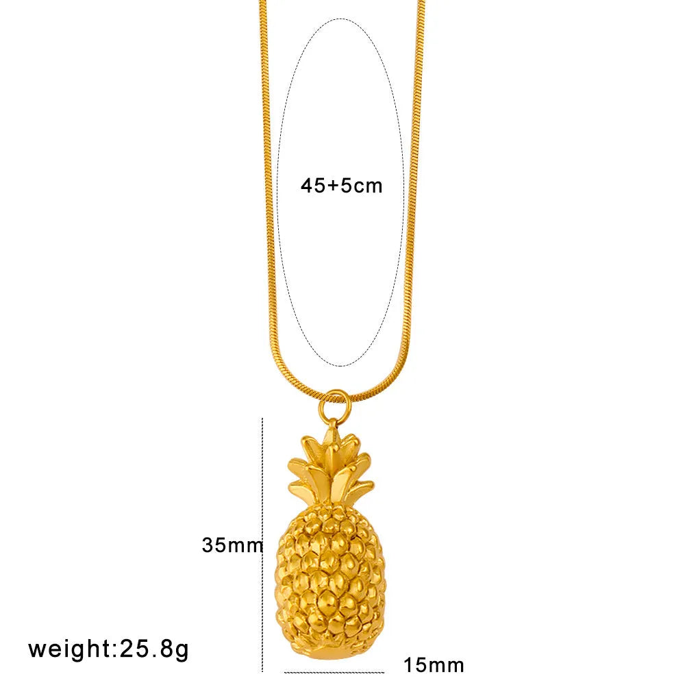 Stainless steel fruit pendant necklace with colourful charm designs including apple, grape, watermelon, pineapple, strawberry, and banana