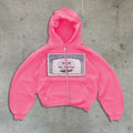 Unisex black zip-up hoodie with letter print design and zippered pockets