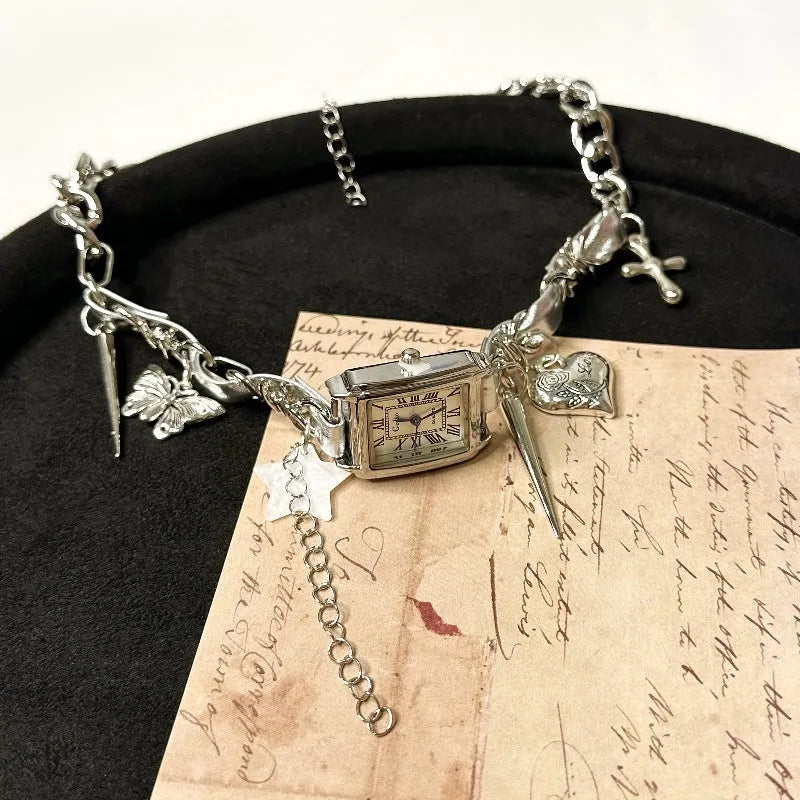 Dark multi-layer cross necklace for women with twin chains and an adjustable 41-50cm length.