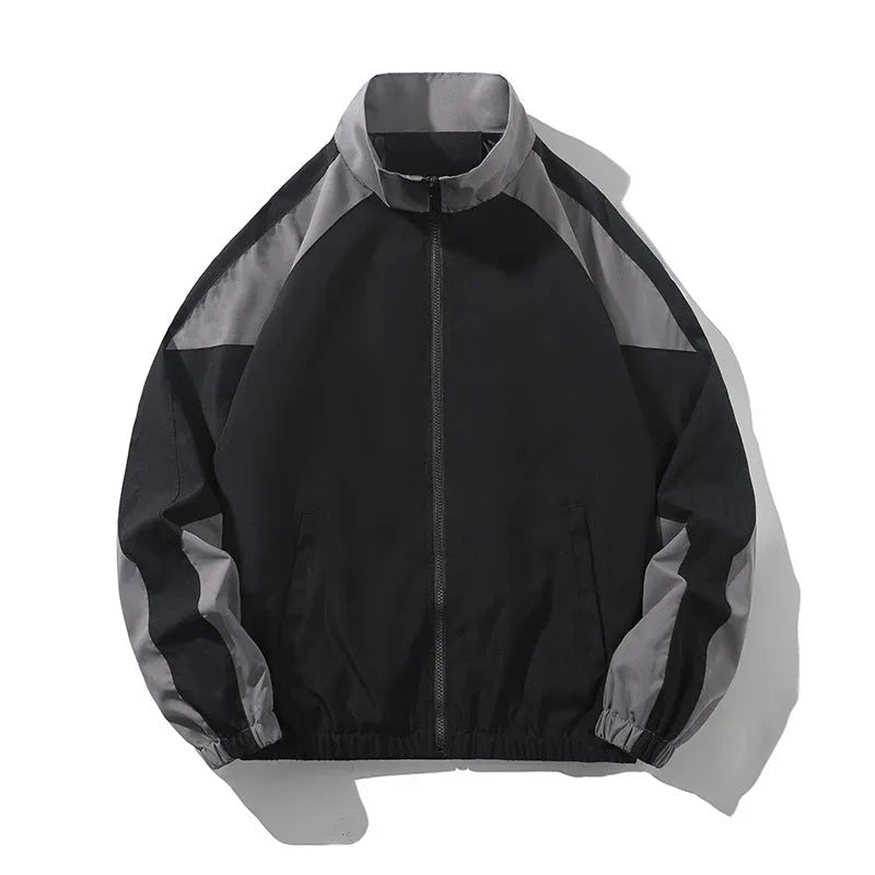 Men's casual jacket with contrast stitching design in black colour showing side seam pockets and loose fit