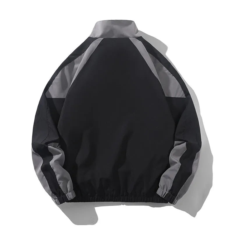 Men's casual jacket with contrast stitching design in black colour showing side seam pockets and loose fit