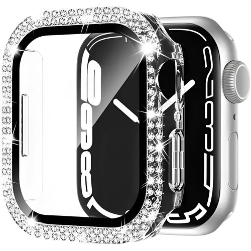Apple Watch case with Double Diamond glass and privacy screen in rose gold colour for a 44mm model.