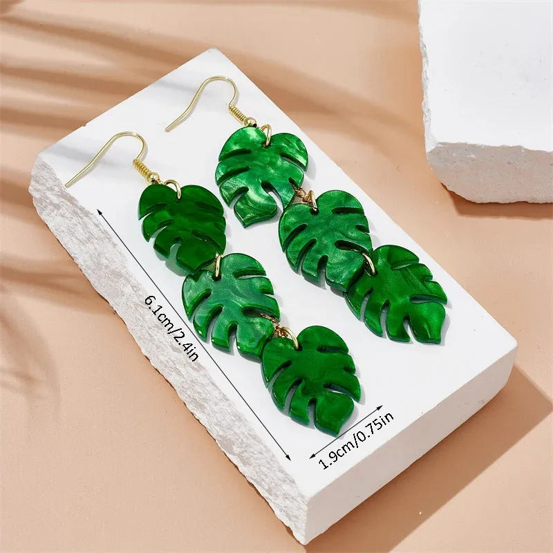 Coconut jackfruit drop-shaped acrylic earrings with alloy hook in tropical colour options