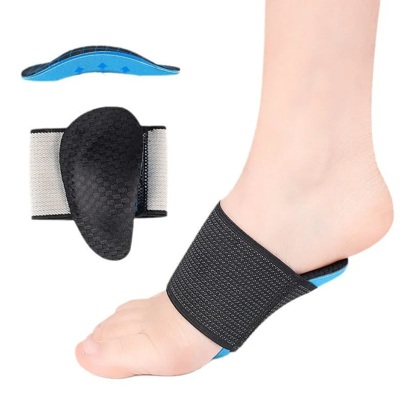 Blue elastic bandage foot pads for arch support in adult and children sizes