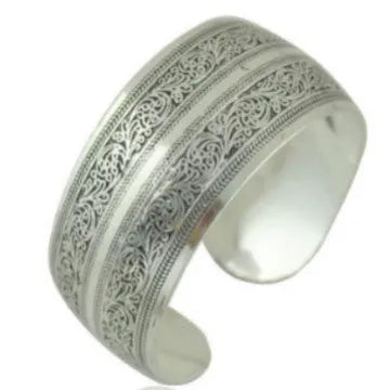 Miao silver openwork carved bracelet in alloy with Rome shape, ethnic design with turtle colour finish