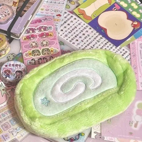 Velvet roll pencil case with Swiss roll cake pattern in Korean style design