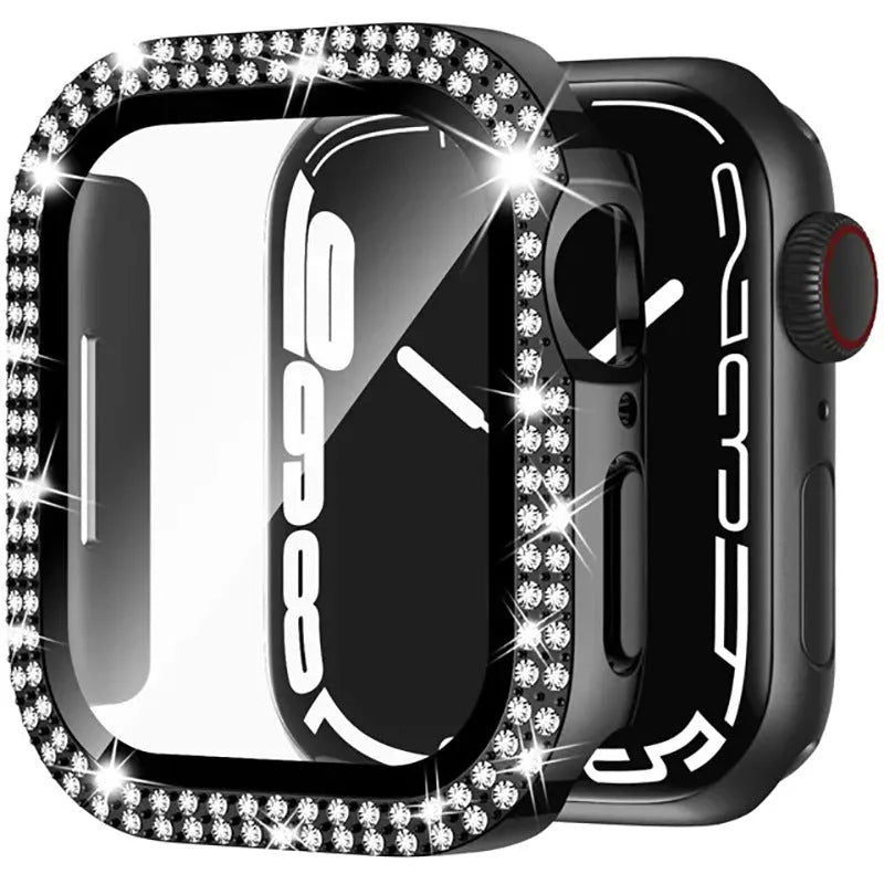 Apple Watch case in multiple colours with double diamond glass and peep-proof design on a wrist.