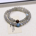 Double-layer women's bracelet with moonstone tigereye aquamarine beads and gray moonlight alloy frame