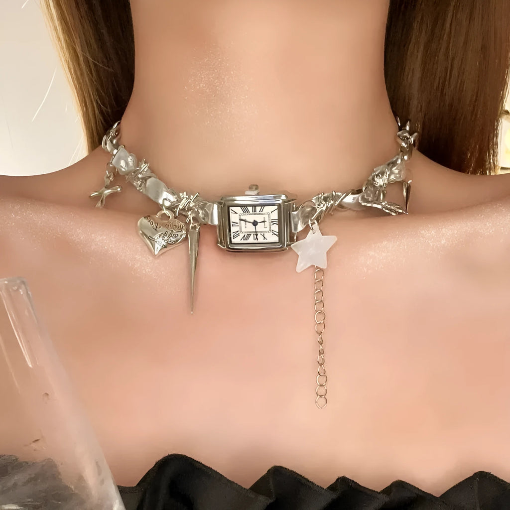 Dark multi-layer cross necklace for women with twin chains and an adjustable 41-50cm length.