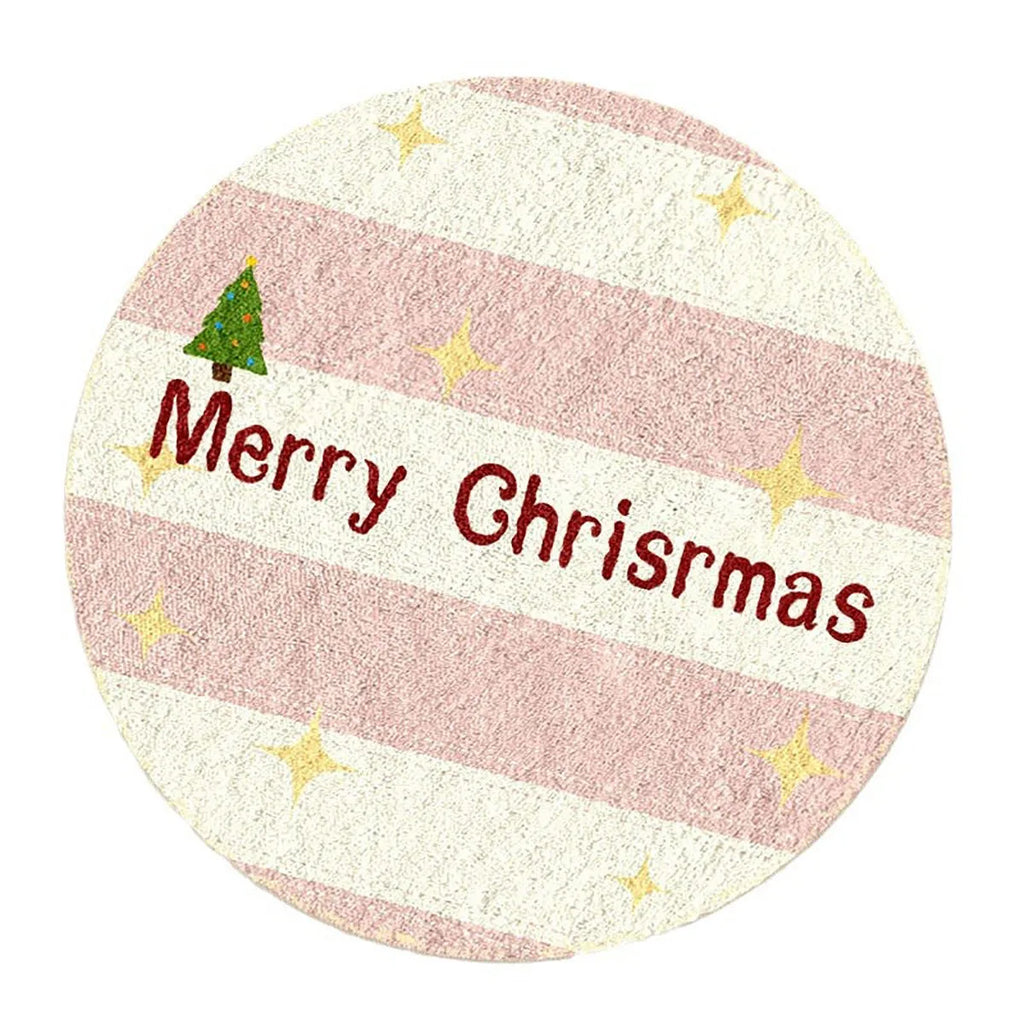 Christmas round carpet with imitation cashmere surface showing festive gingerbread man and tree designs