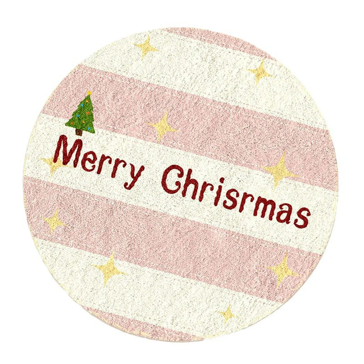 Christmas round carpet with imitation cashmere surface showing festive gingerbread man and tree designs
