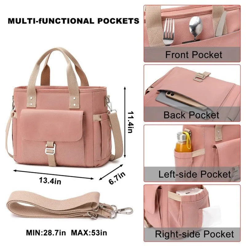 Portable cube-style hiking picnic bag with removable shoulder strap and side pocket in Oxford cloth