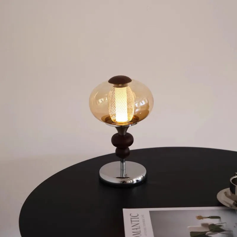 Solid wood retro palace table lamp with touch controls for dimming and colour-changing functions