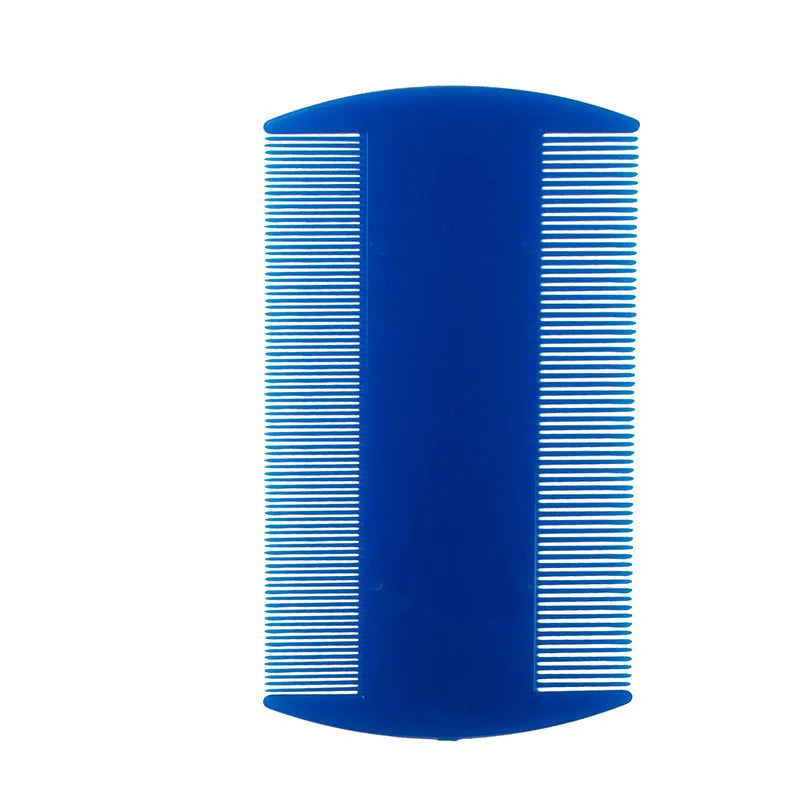 Plastic fine teeth flea comb with double-edged design measuring 8 by 7.5 centimetres