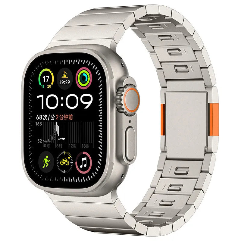 Stainless steel magnetic buckle watch strap for Apple compatible watches in silver colour