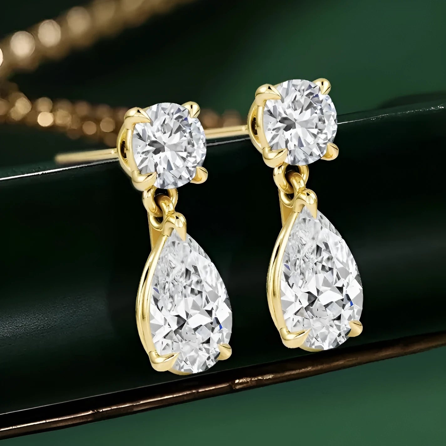 925 sterling silver moissanite stud earrings with round and water drop stones in gold or silver plating