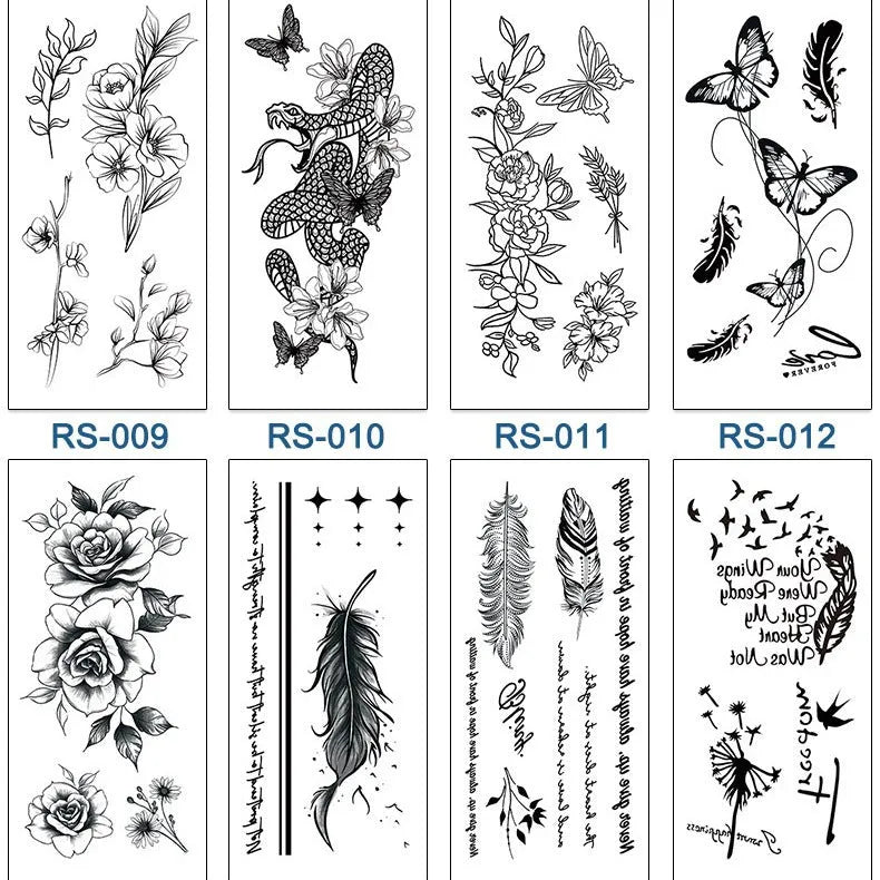 Flower and plant tattoo sticker, 6cm x 17cm, water transfer print paste-on decal