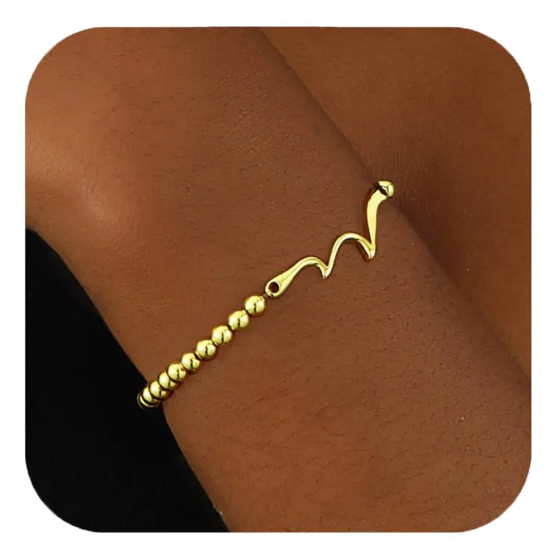 Women's adjustable stainless steel beaded bracelet in geometric design