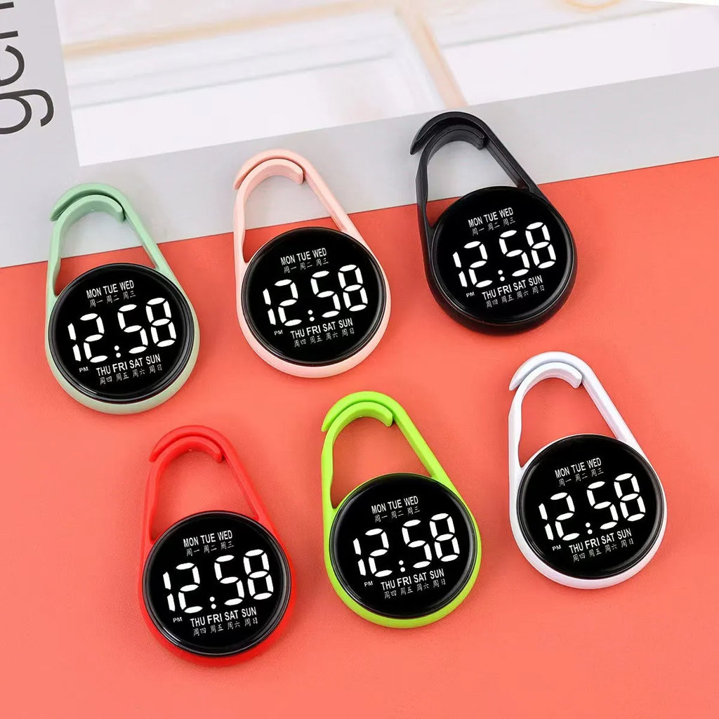 LED luminous digital watch with plastic strap in selected colour, showing number display on plastic mirror.