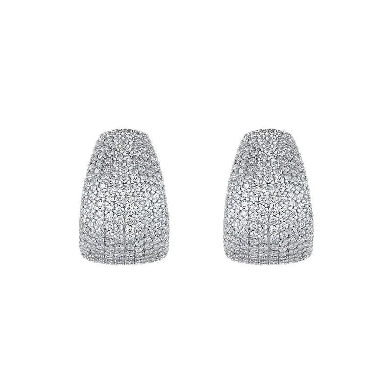 Geometric women's ear studs in sterling silver with moissanite stone accents