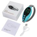 White and blue intelligent sleeping aid instrument showing compact 80x40x20mm dimensions with USB charging port
