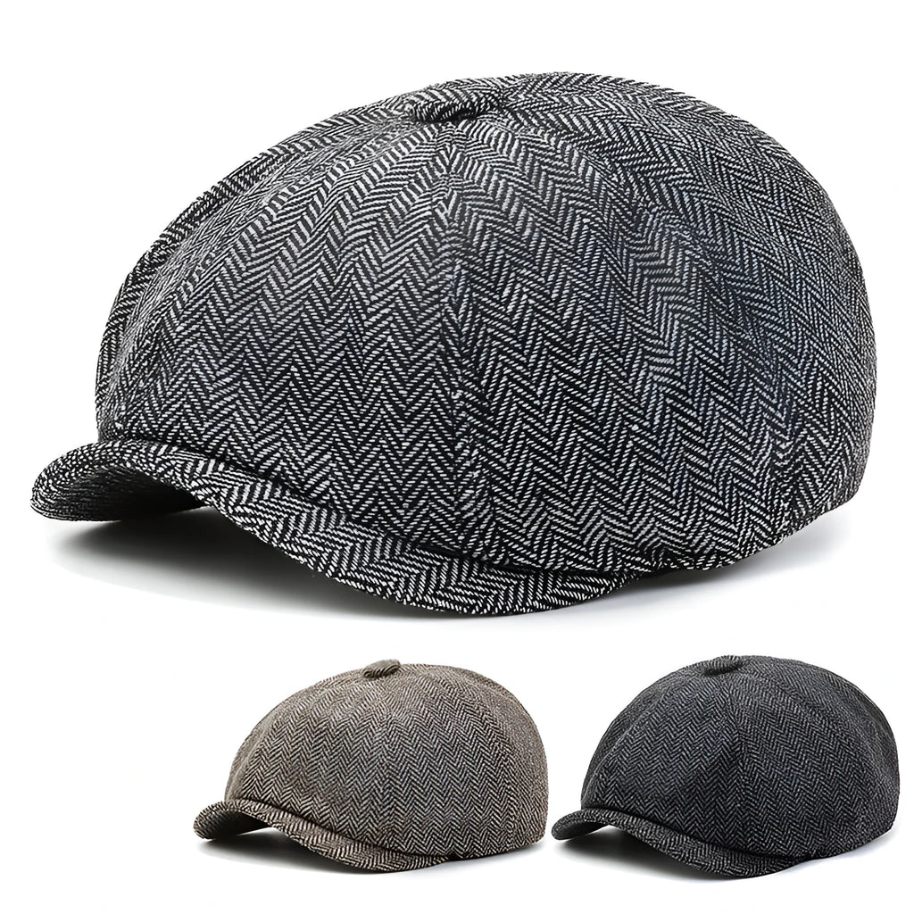 Polyester herringbone peaked cap with dome crown and hand embroidery, elastic 58-59cm unisex sunshade hat in black