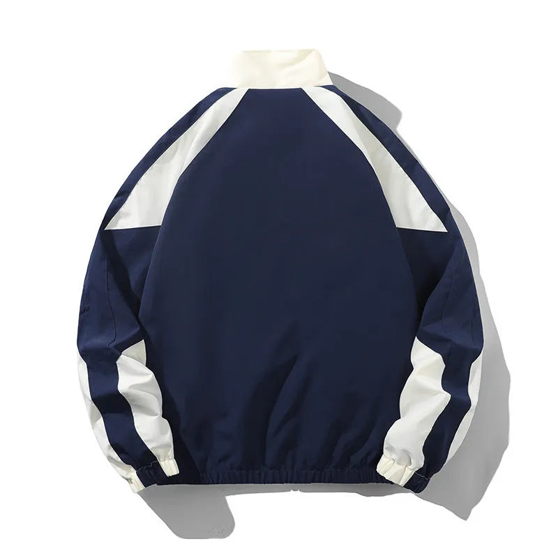 Men's casual jacket with contrast stitching design in black colour showing side seam pockets and loose fit