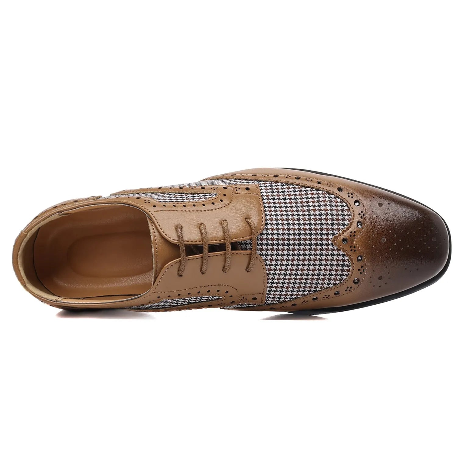 Imitation houndstooth plaid pattern men's casual canvas shoes with rubber sole in square-toe design.