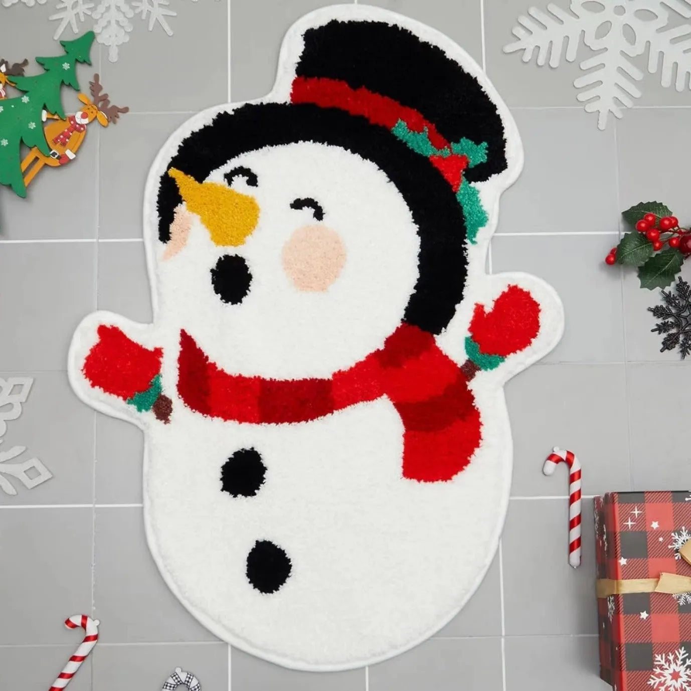 Christmas themed irregular shape hallway mat with festive patterns and anti-slip bottom options