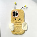 Plush cartoon bee lens bracket phone case in Little Bee colour for iPhone showing furry texture and stand